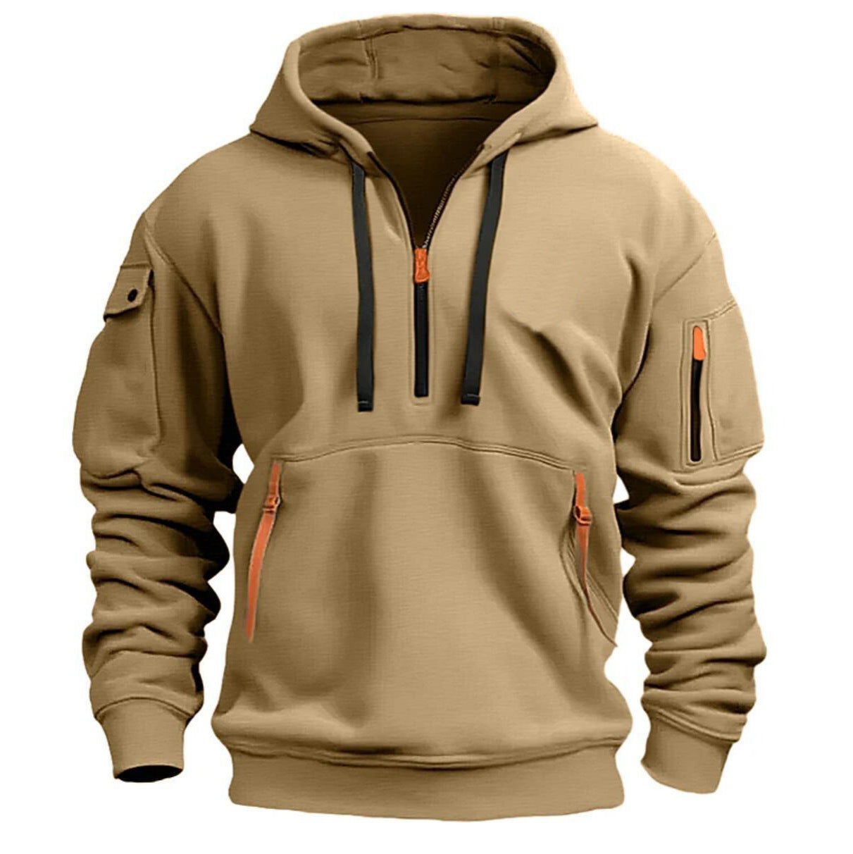Half zip sports hoodie with multiple pockets