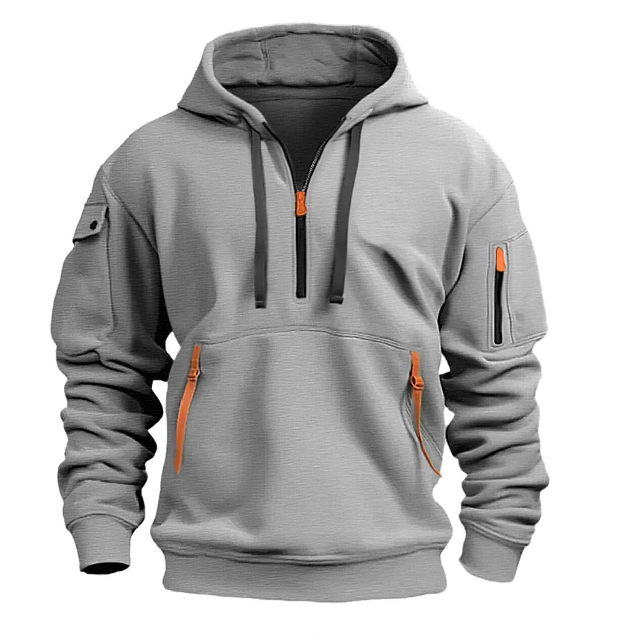Half zip sports hoodie with multiple pockets