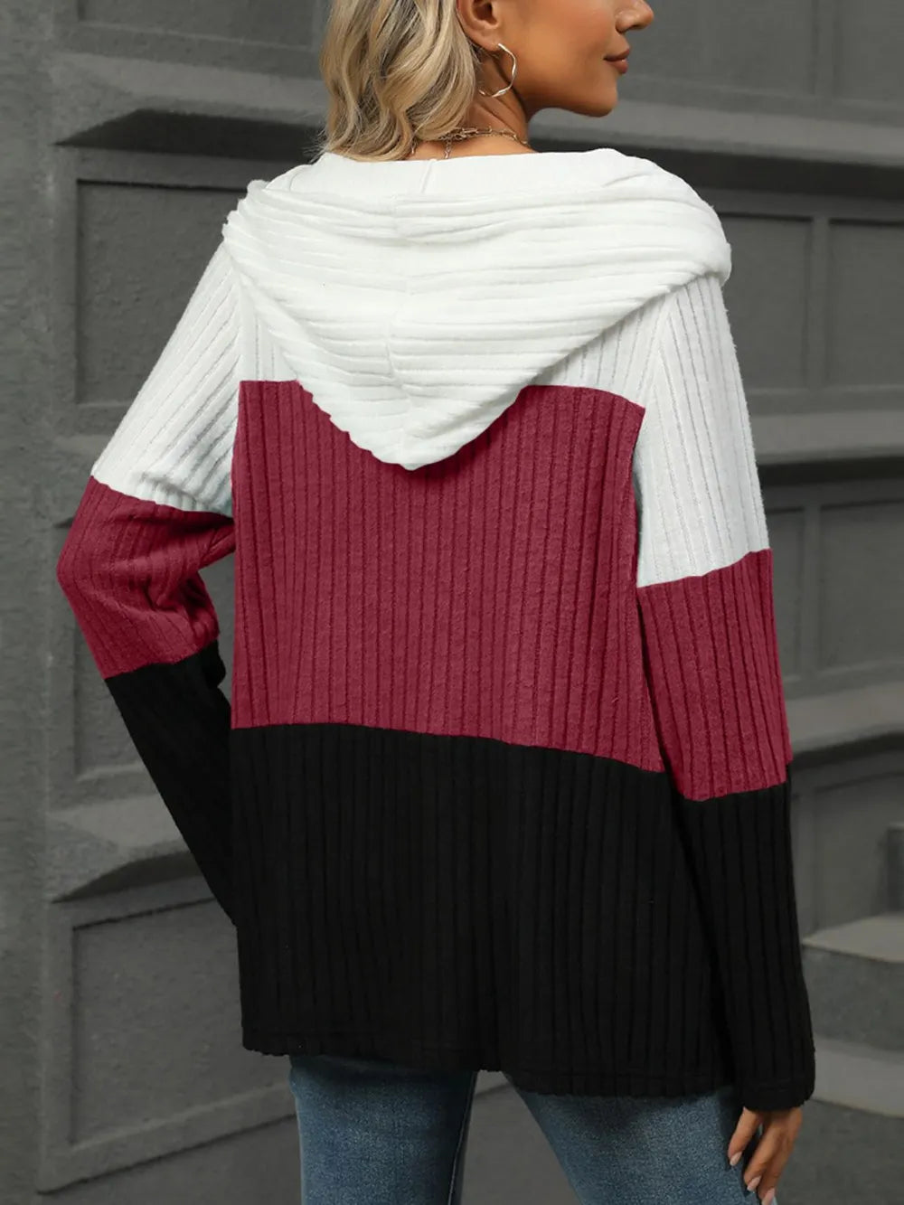Multi-Colored Hooded Long Sleeve T-Shirt