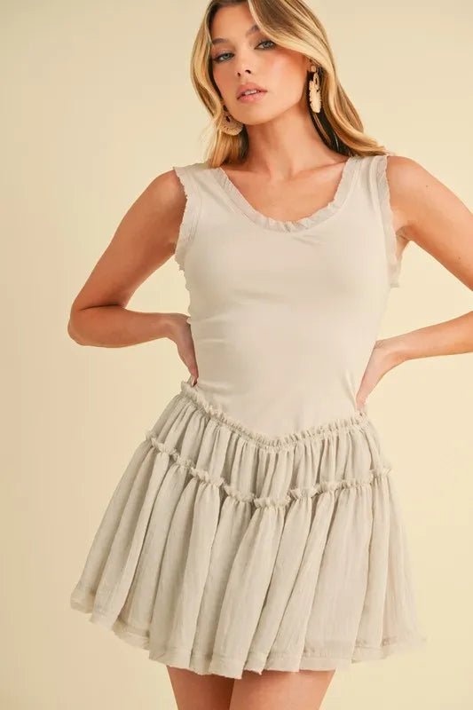 Aemi+Co Frill Sleeveless Drop Waist Mini Dress - Ramm Clothing Ink