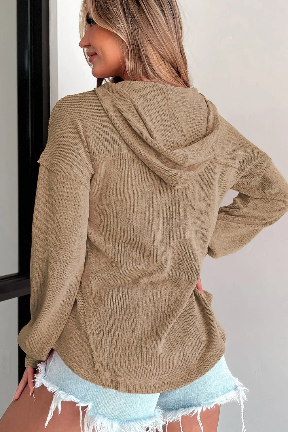 Button Detail Long Sleeve Hoodie - Ramm Clothing Ink