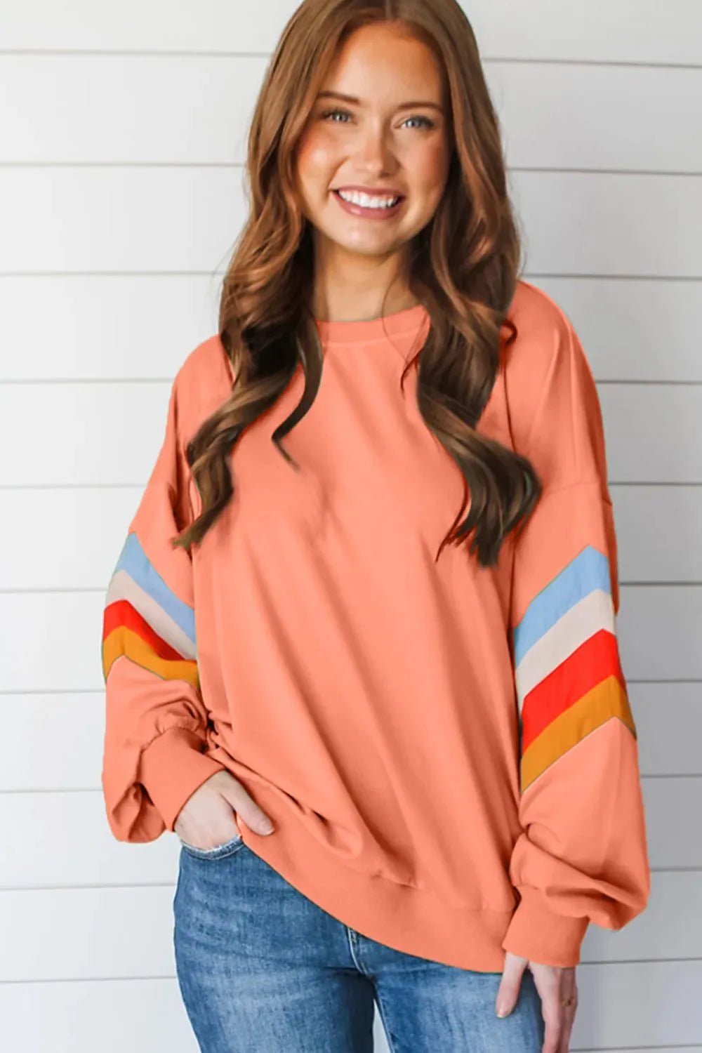 Contrast Round Neck Long Sleeve Sweatshirt - Ramm Clothing Ink