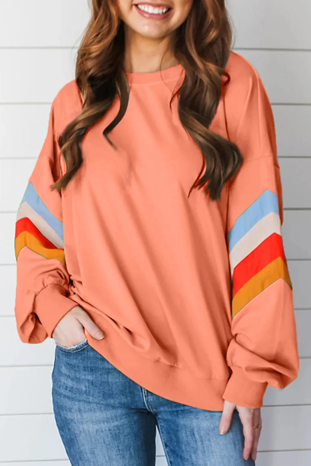Contrast Round Neck Long Sleeve Sweatshirt - Ramm Clothing Ink