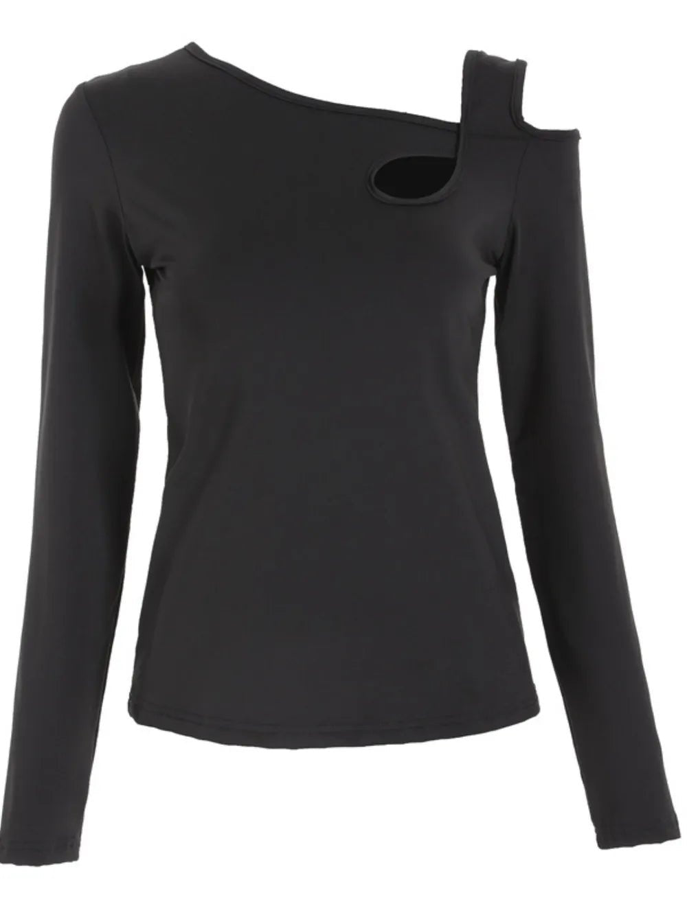 Cutout Asymmetrical Neck Long Sleeve T-Shirt - Ramm Clothing Ink