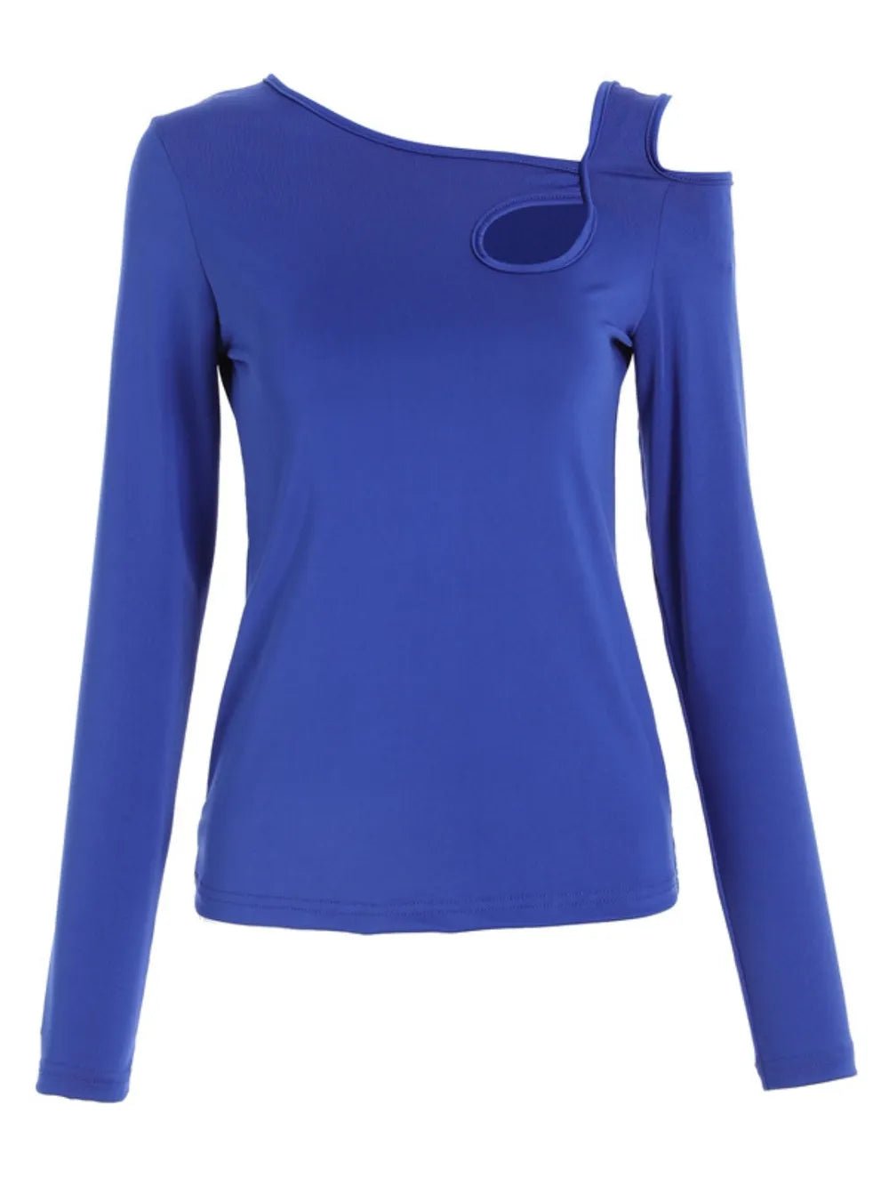 Cutout Asymmetrical Neck Long Sleeve T-Shirt - Ramm Clothing Ink