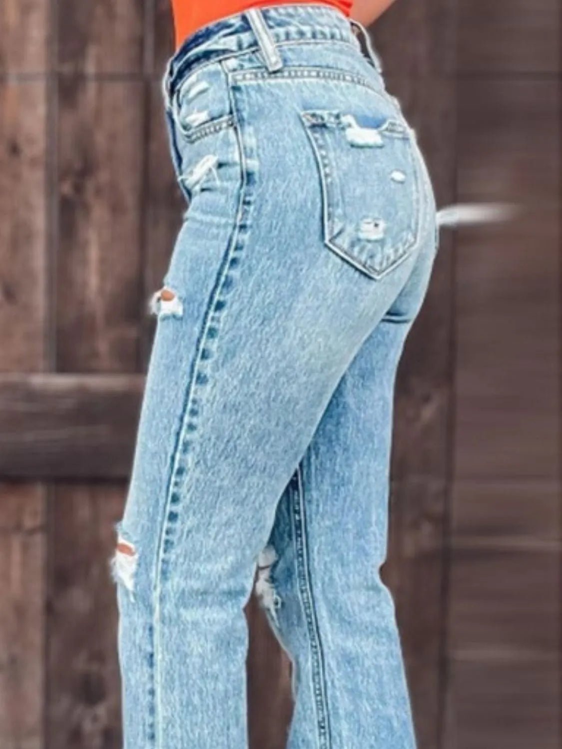 Distressed Slit Bootcut Jeans - Ramm Clothing Ink