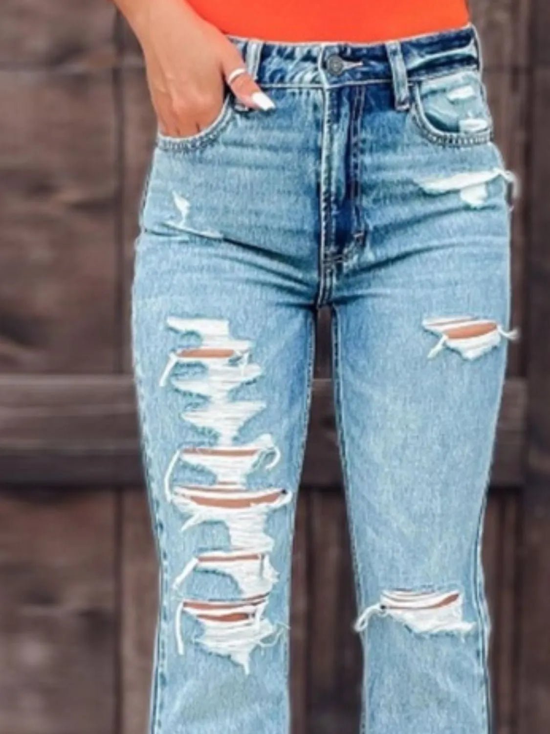 Distressed Slit Bootcut Jeans - Ramm Clothing Ink