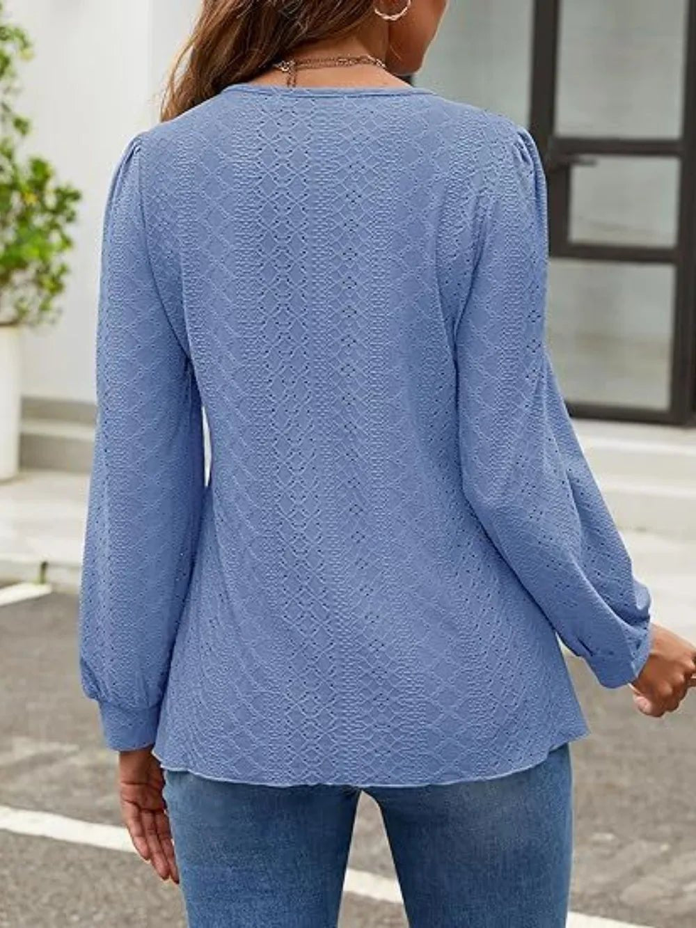 Eyelet Round Neck Long Sleeve Top - Ramm Clothing Ink