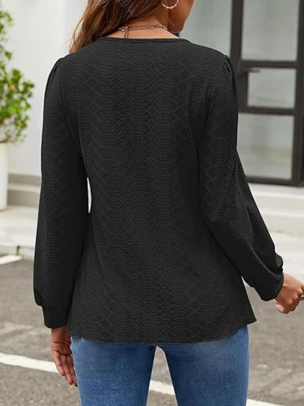 Eyelet Round Neck Long Sleeve Top - Ramm Clothing Ink