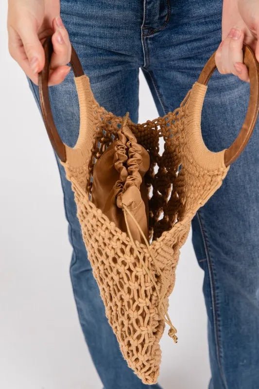 Fame Boho Braided Wooden Top Handle Bag - Ramm Clothing Ink