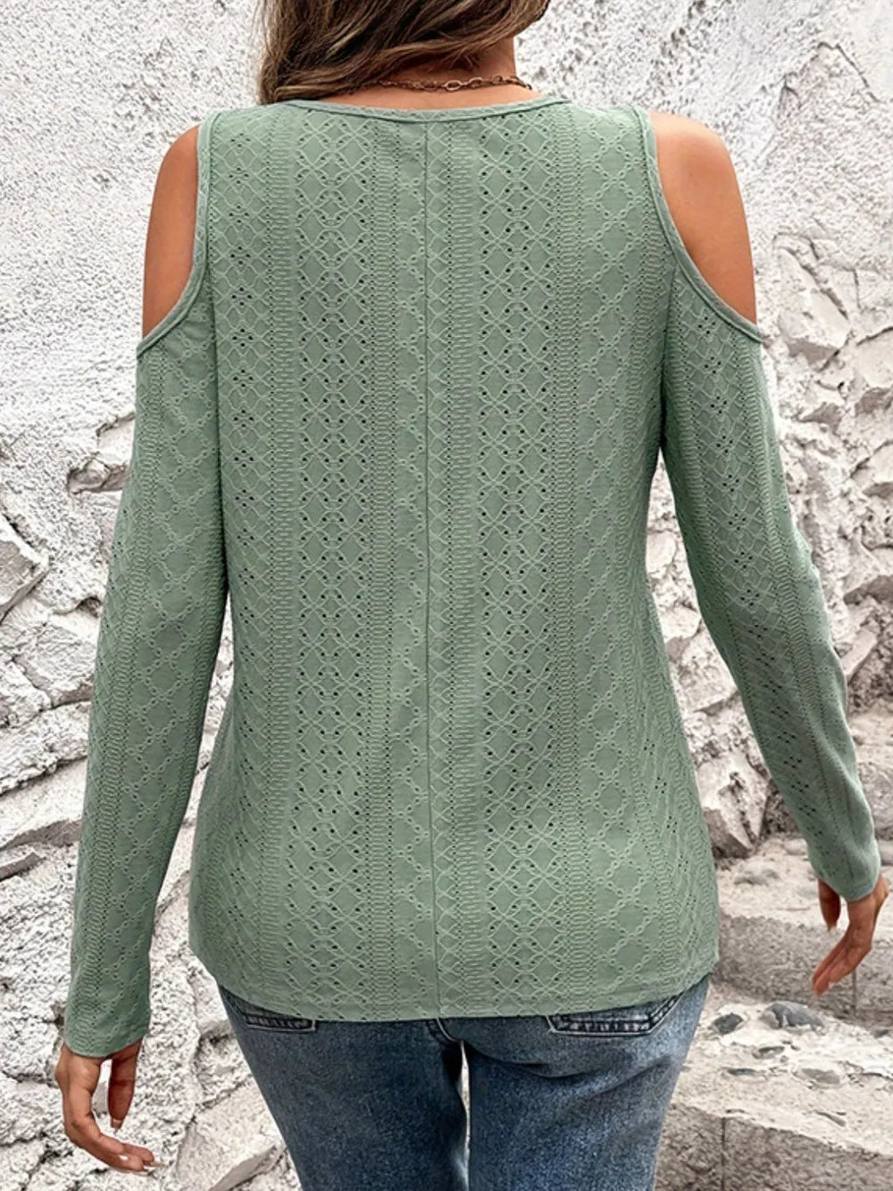 Fashionable hollowed out V - neck off shoulder long sleeved top - Ramm Clothing Ink