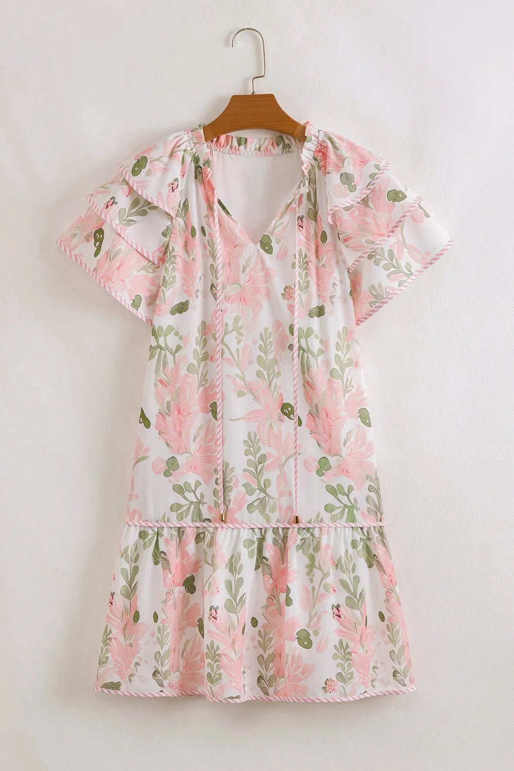 Floral Contrast Edge Layered Short Sleeve Mini Dress - Ramm Clothing Ink