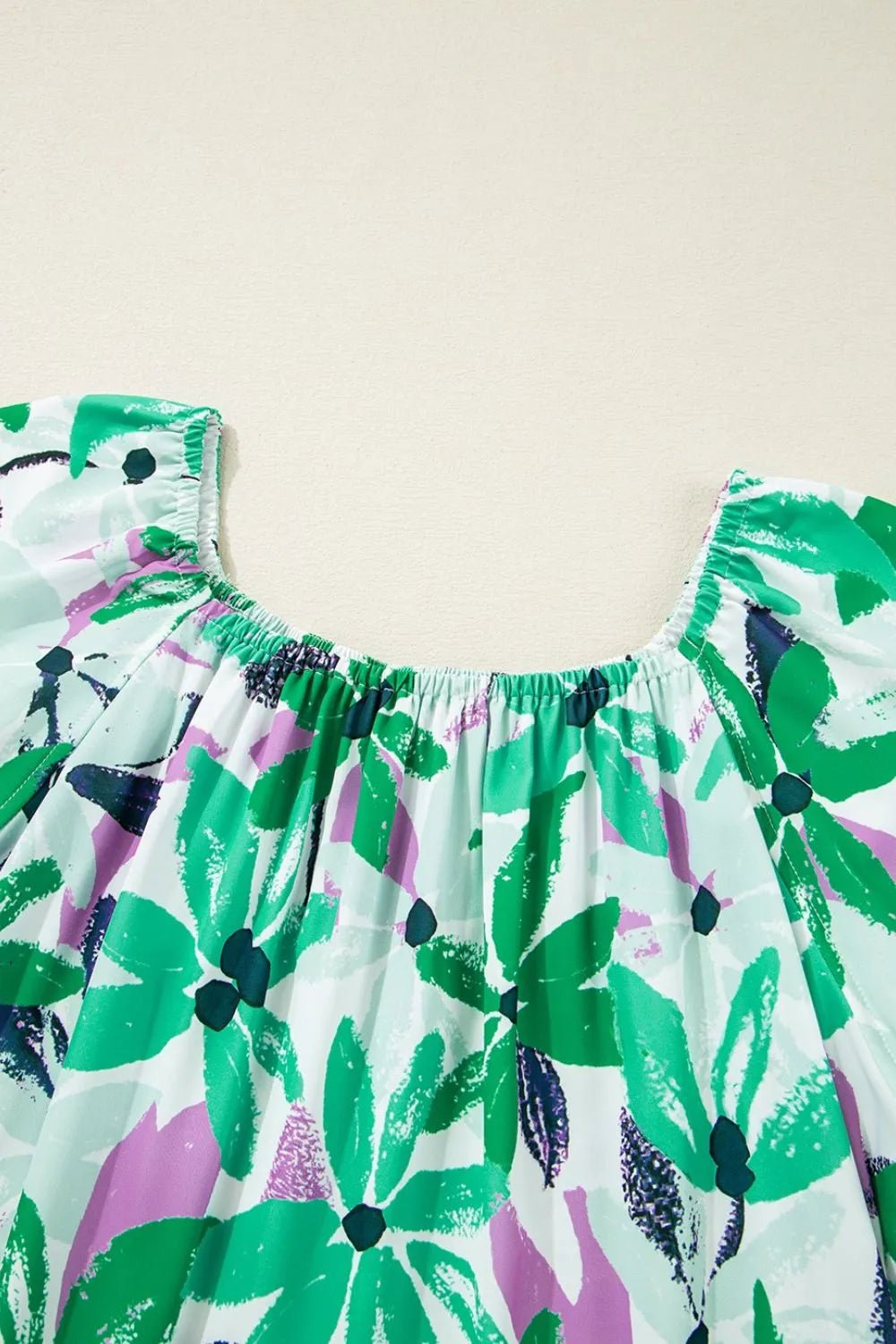 Floral Print Shirred Square Neck Loose Fit Mini Dress - Ramm Clothing Ink
