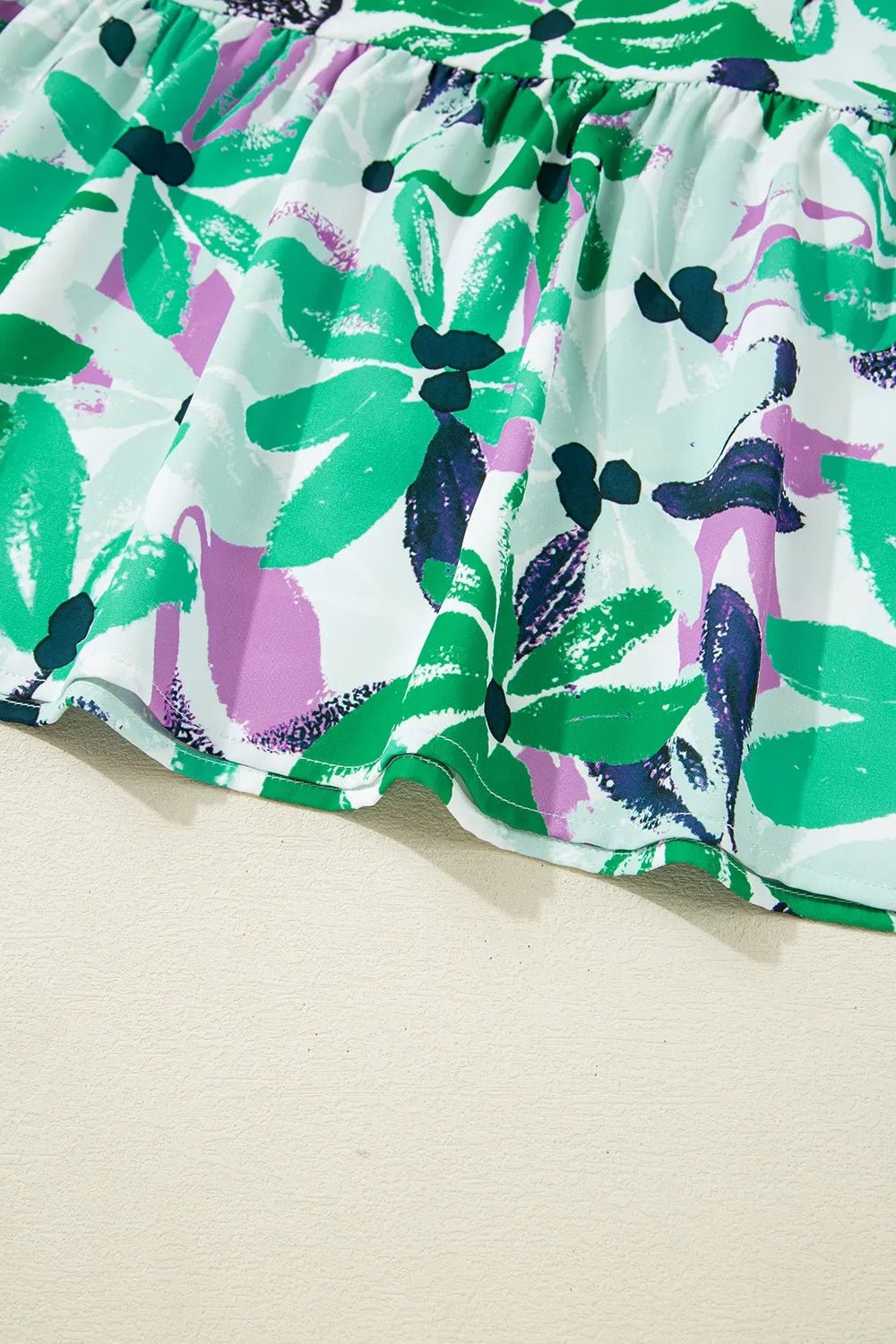 Floral Print Shirred Square Neck Loose Fit Mini Dress - Ramm Clothing Ink