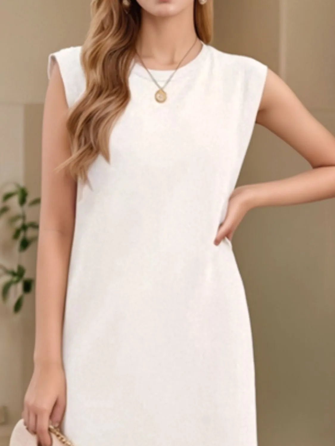 Full Size Slit Round Neck Sleeveless Maxi Tank Dress Plus Size - Ramm Clothing Ink