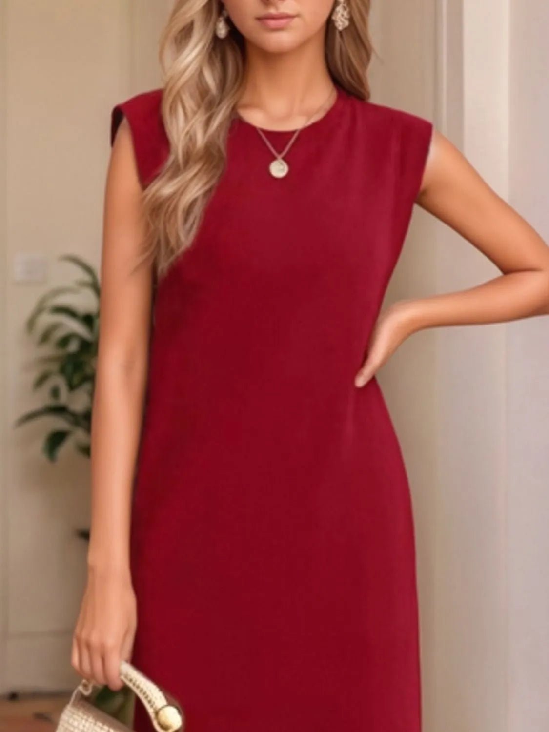 Full Size Slit Round Neck Sleeveless Maxi Tank Dress Plus Size - Ramm Clothing Ink
