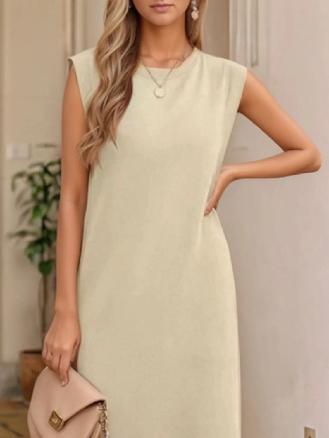 Full Size Slit Round Neck Sleeveless Maxi Tank Dress Plus Size - Ramm Clothing Ink