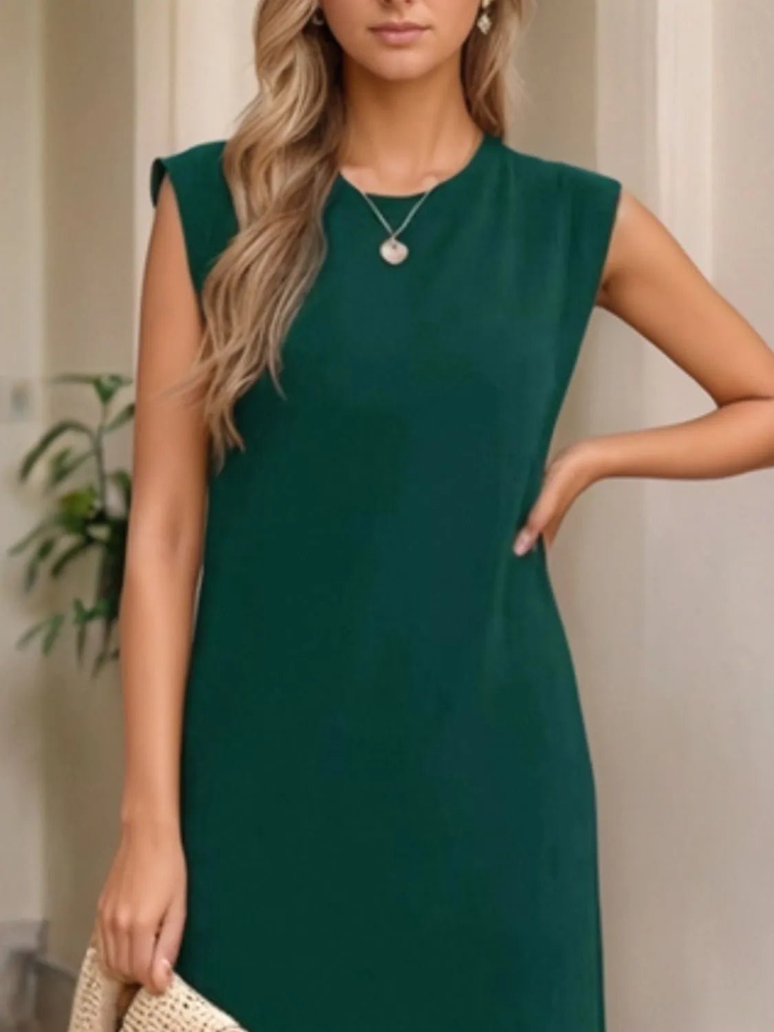 Full Size Slit Round Neck Sleeveless Maxi Tank Dress Plus Size - Ramm Clothing Ink