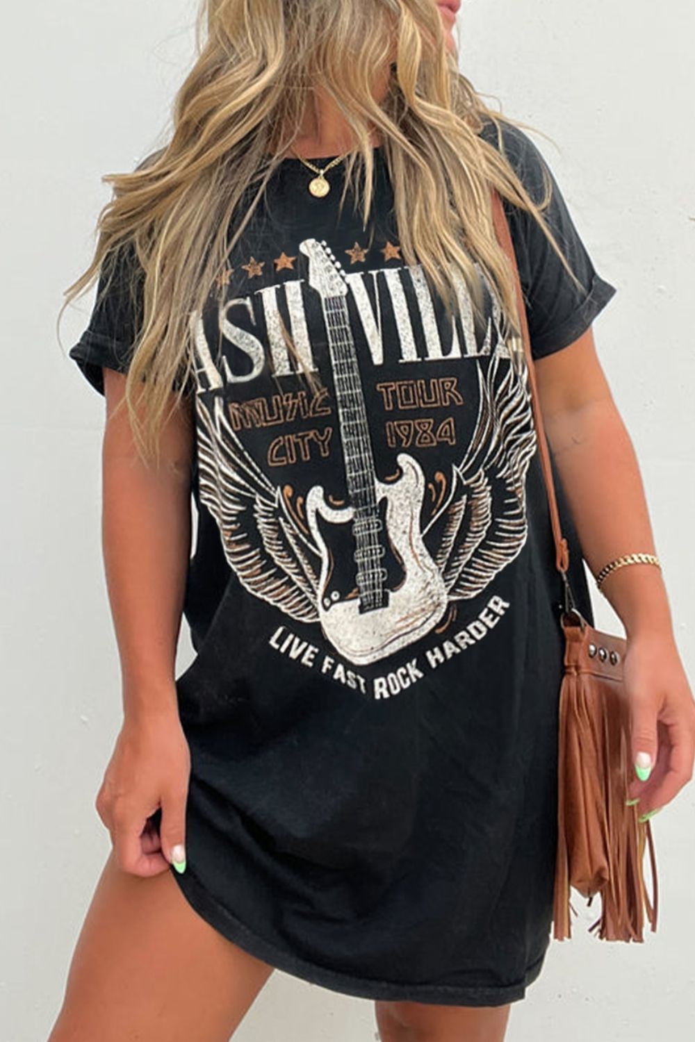 Graphic Round Neck Short Sleeve Tee Dress - Ramm Clothing Ink