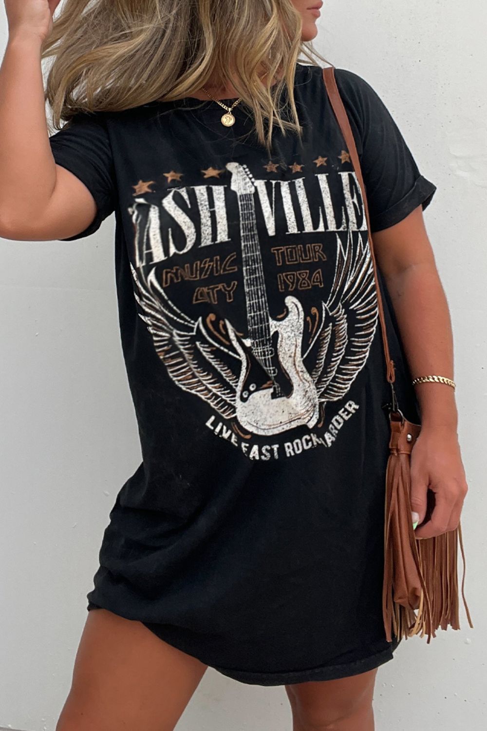 Graphic Round Neck Short Sleeve Tee Dress - Ramm Clothing Ink