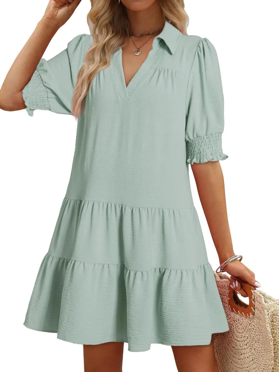 Johnny Collar Short Sleeve Mini Dress - Ramm Clothing Ink