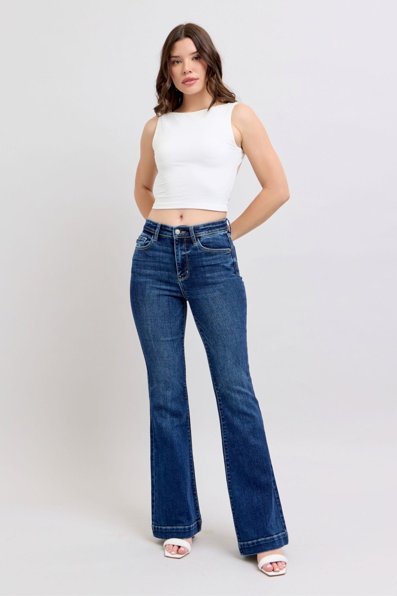 Judy Blue Full Size High Rise Flare Jeans with Pockets Plus Size - Ramm Clothing Ink