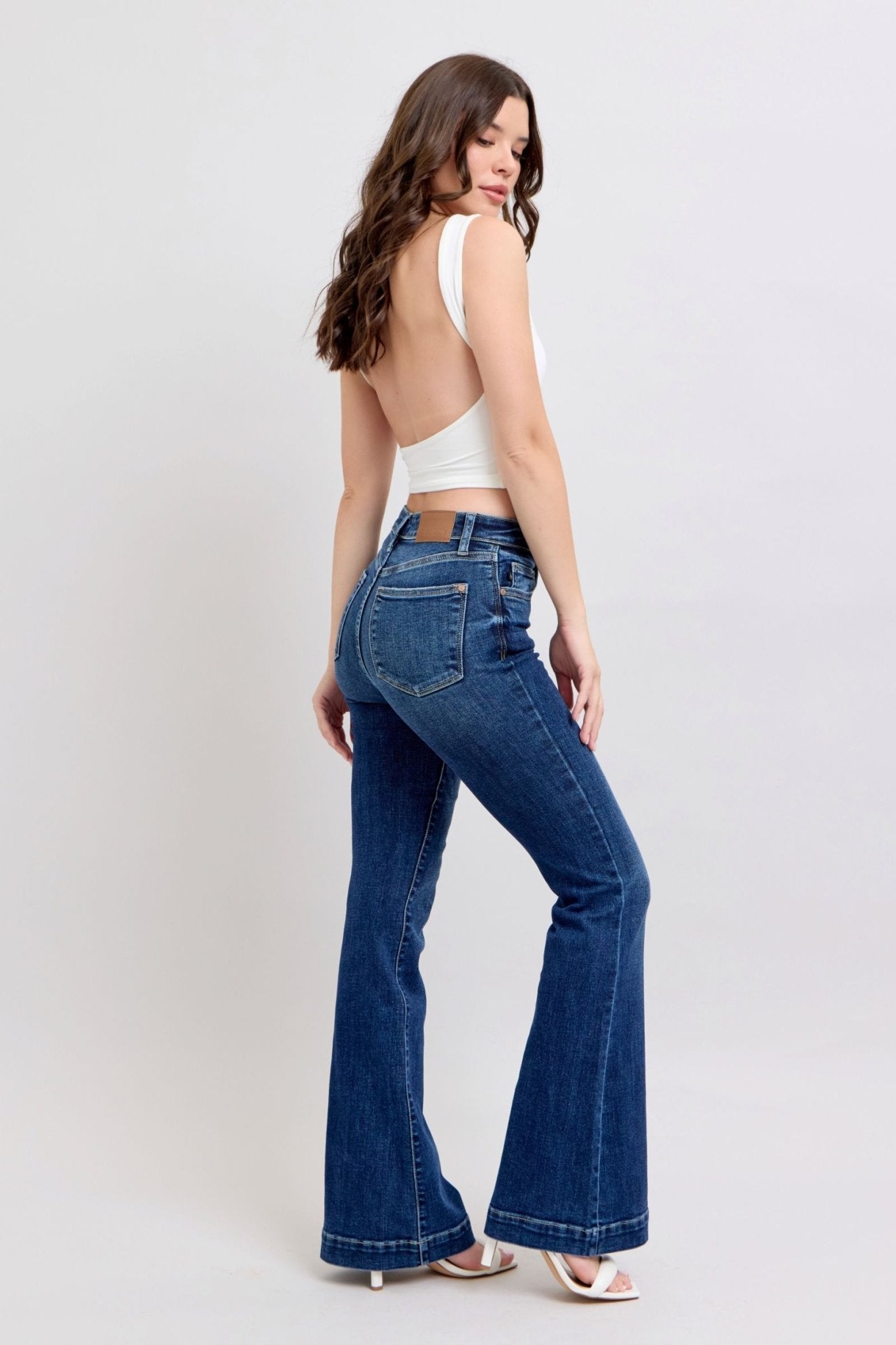 Judy Blue Full Size High Rise Flare Jeans with Pockets Plus Size - Ramm Clothing Ink