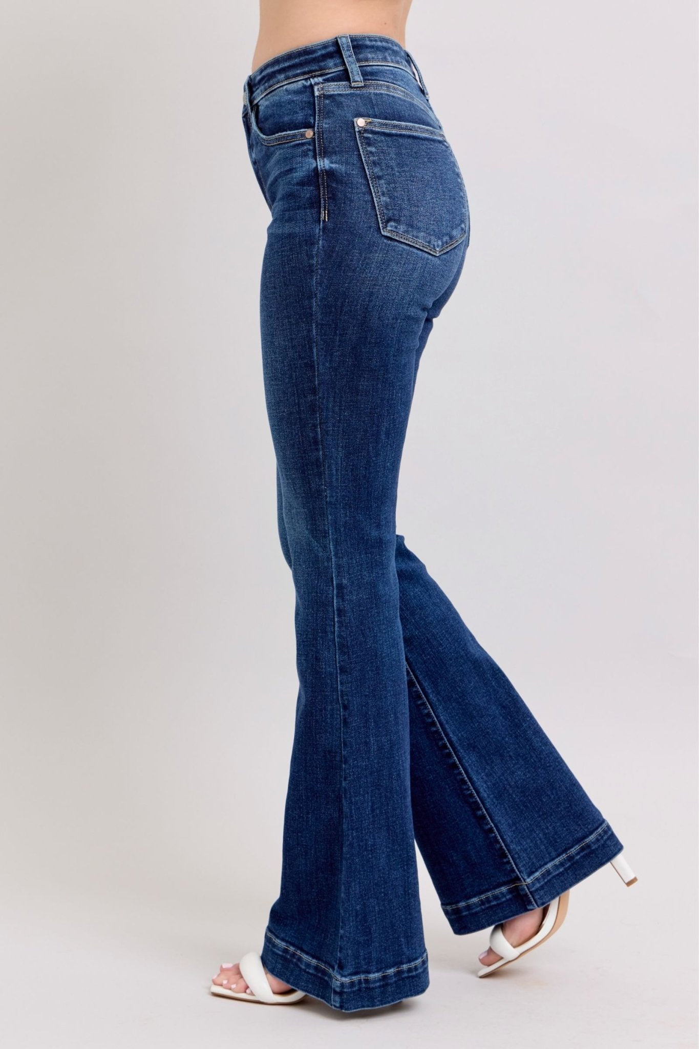 Judy Blue Full Size High Rise Flare Jeans with Pockets Plus Size - Ramm Clothing Ink