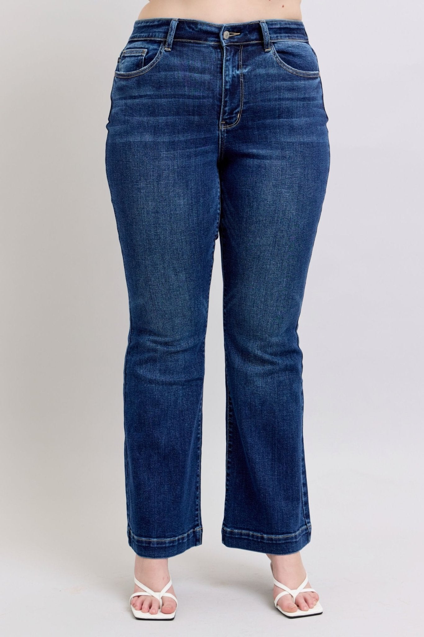 Judy Blue Full Size High Rise Flare Jeans with Pockets Plus Size - Ramm Clothing Ink