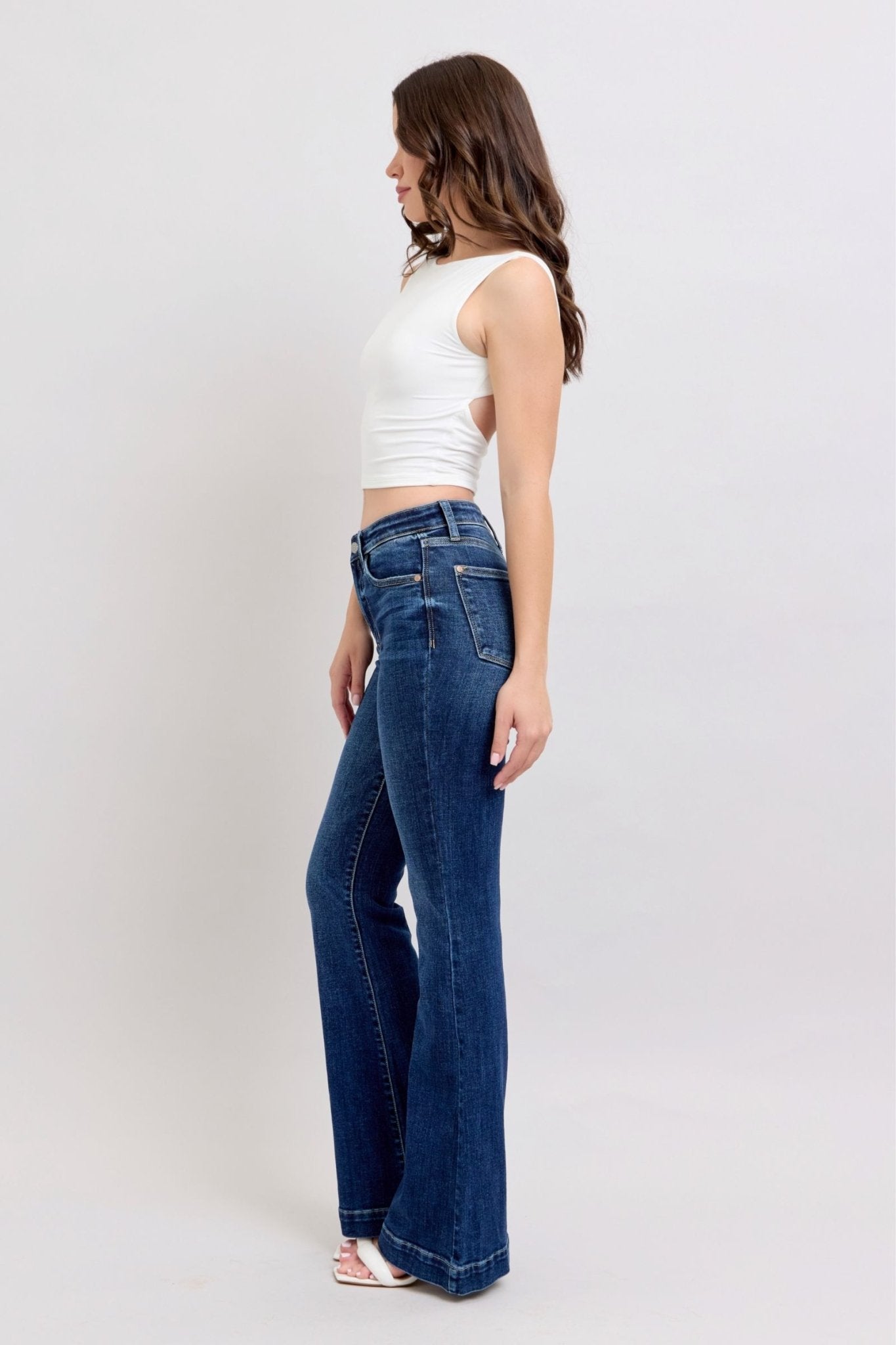 Judy Blue Full Size High Rise Flare Jeans with Pockets Plus Size - Ramm Clothing Ink