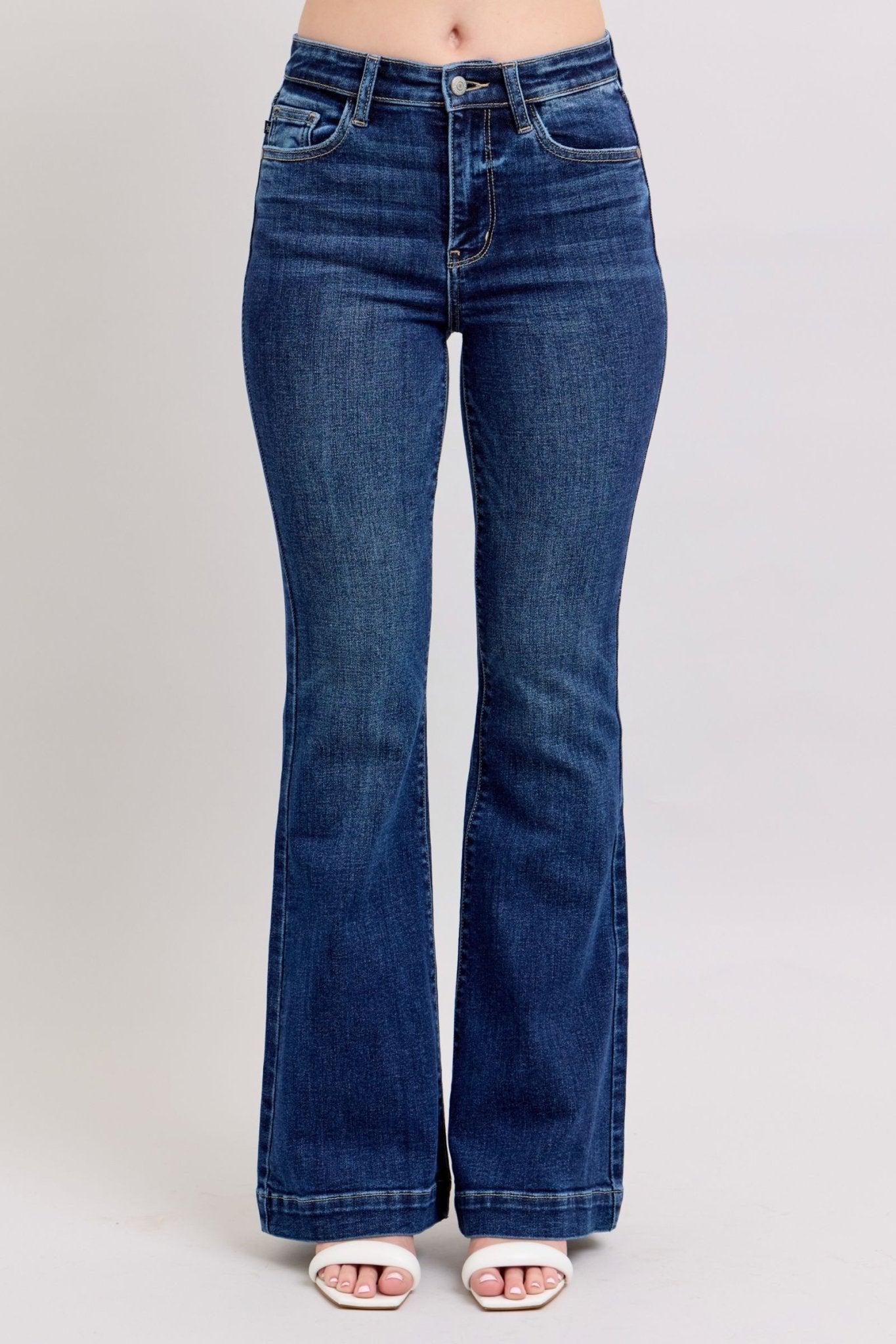 Judy Blue Full Size High Rise Flare Jeans with Pockets Plus Size - Ramm Clothing Ink