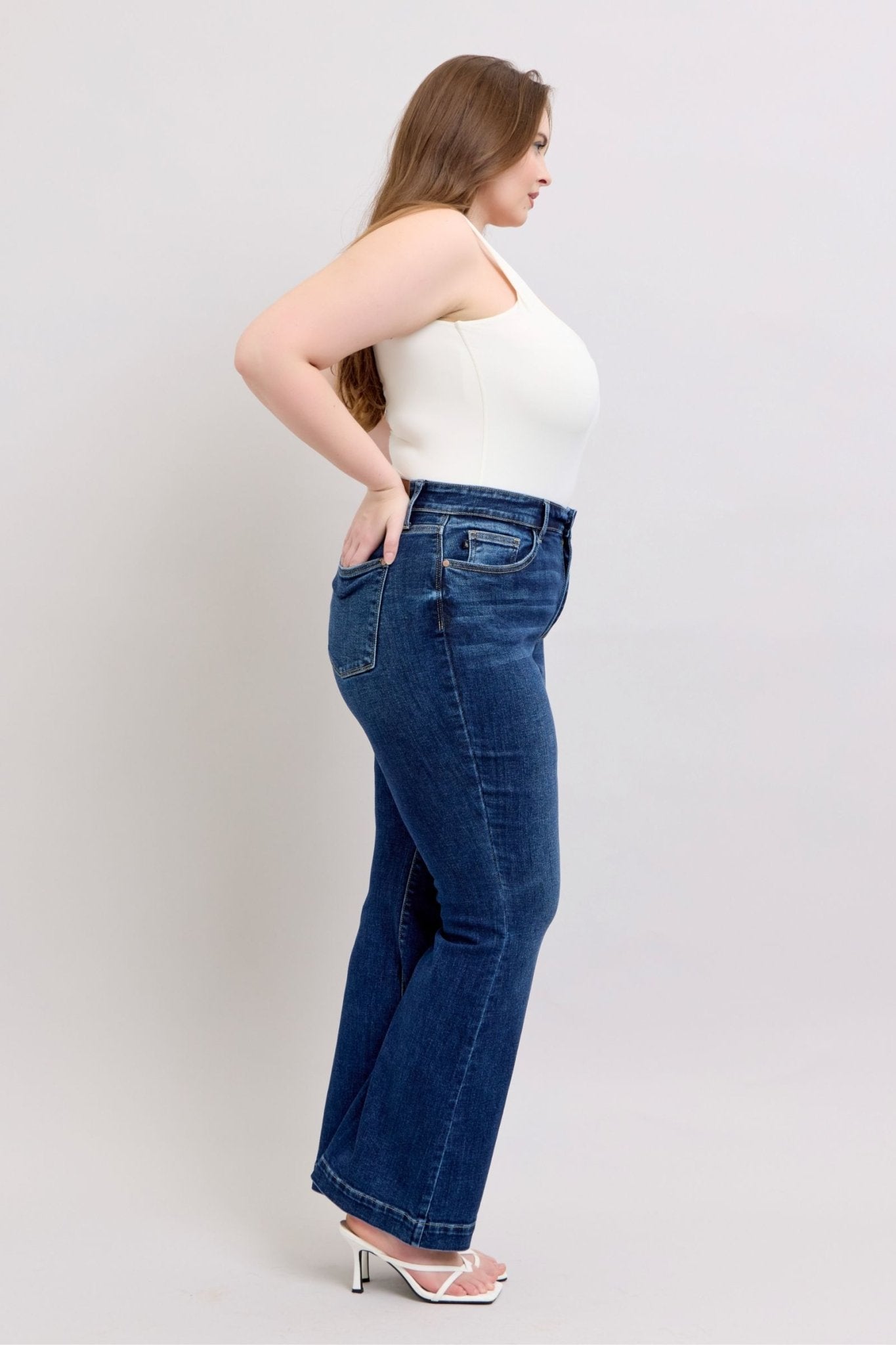 Judy Blue Full Size High Rise Flare Jeans with Pockets Plus Size - Ramm Clothing Ink