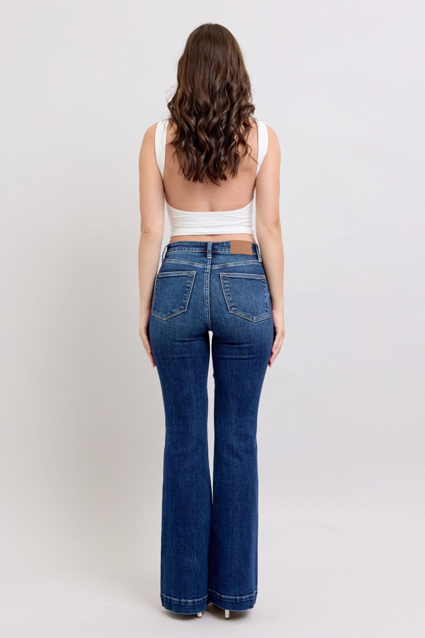 Judy Blue Full Size High Rise Flare Jeans with Pockets Plus Size - Ramm Clothing Ink