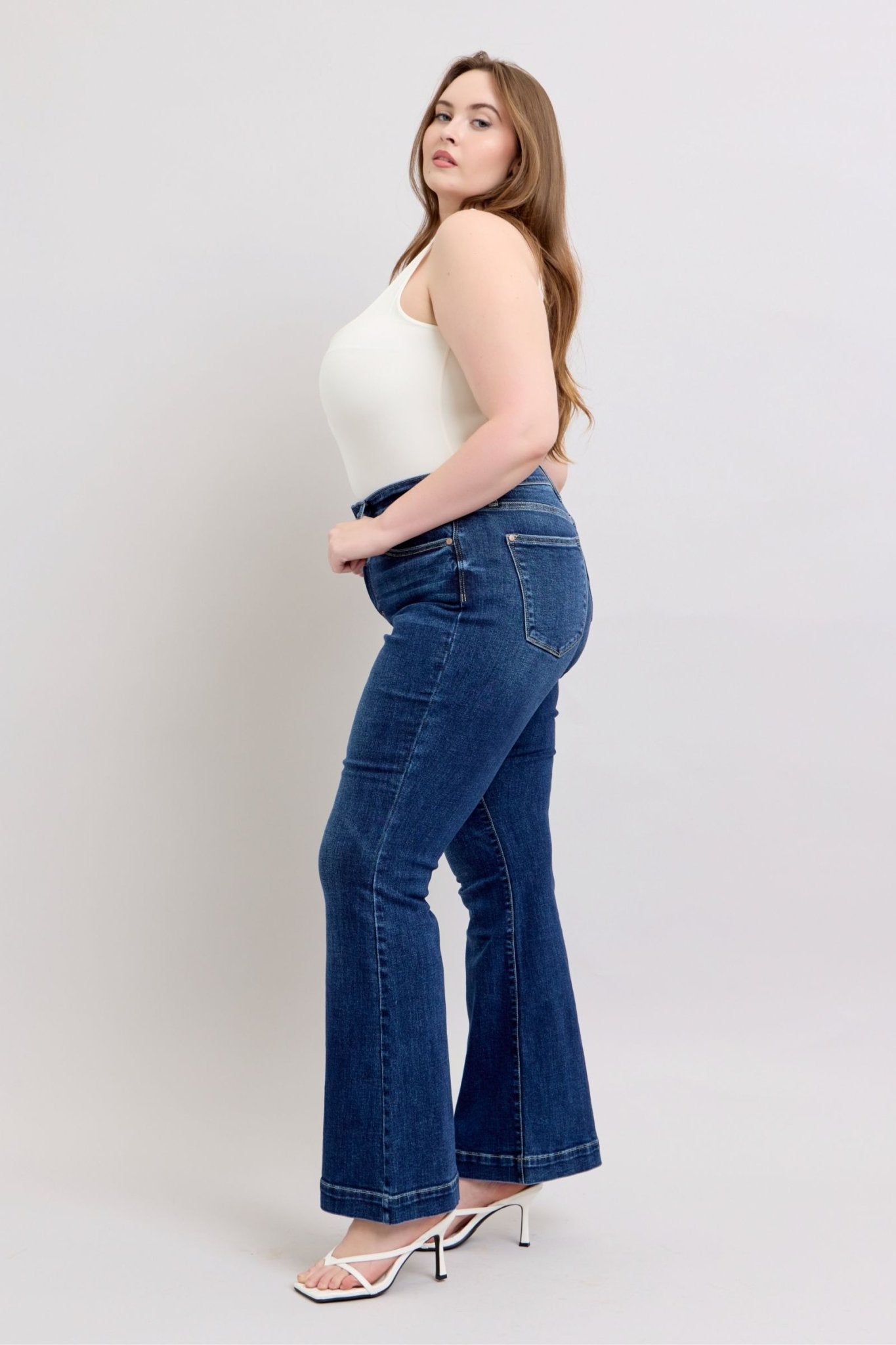 Judy Blue Full Size High Rise Flare Jeans with Pockets Plus Size - Ramm Clothing Ink