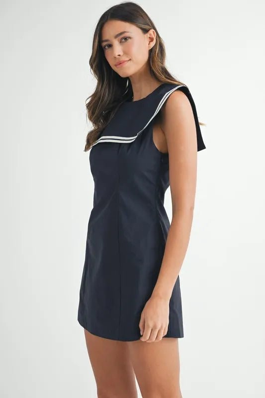 MABLE Contrast Piping Square Sailor Collar Mini Dress - Ramm Clothing Ink