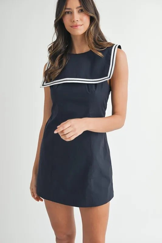 MABLE Contrast Piping Square Sailor Collar Mini Dress - Ramm Clothing Ink