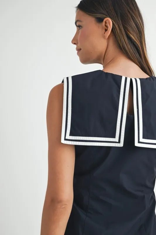 MABLE Contrast Piping Square Sailor Collar Mini Dress - Ramm Clothing Ink