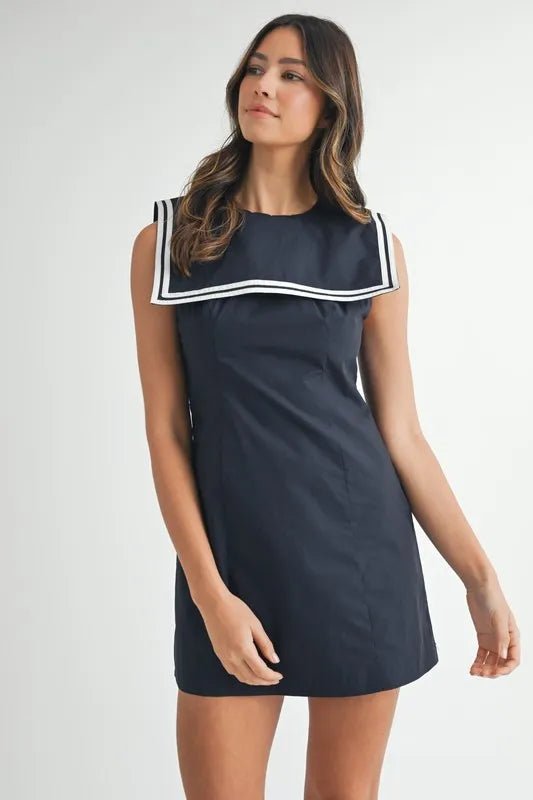 MABLE Contrast Piping Square Sailor Collar Mini Dress - Ramm Clothing Ink
