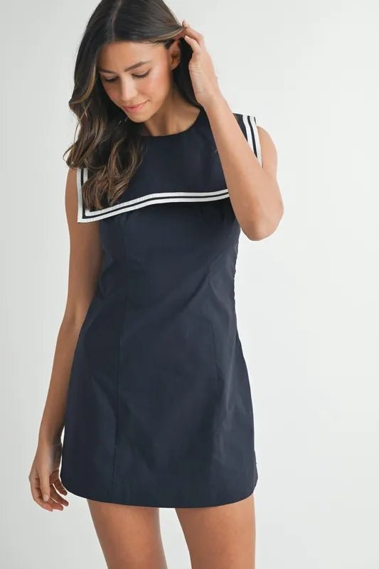 MABLE Contrast Piping Square Sailor Collar Mini Dress - Ramm Clothing Ink