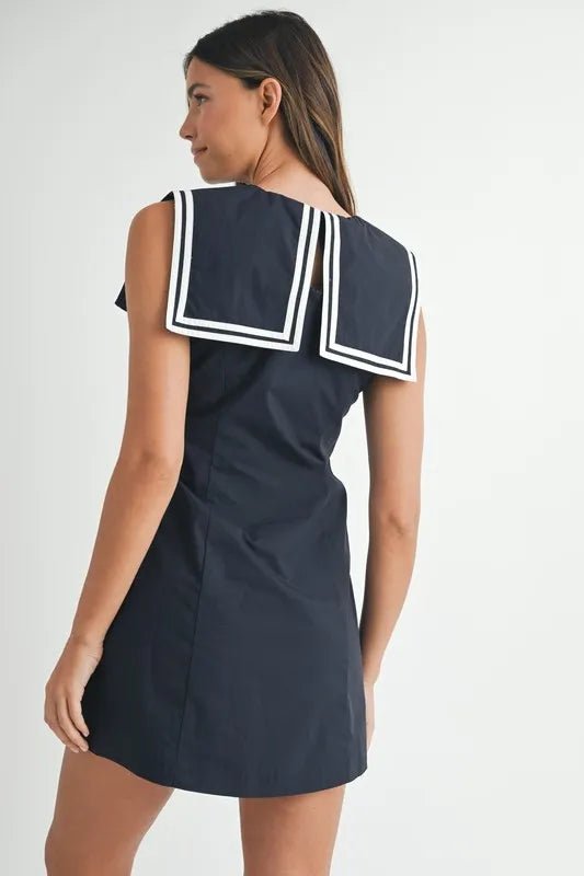 MABLE Contrast Piping Square Sailor Collar Mini Dress - Ramm Clothing Ink