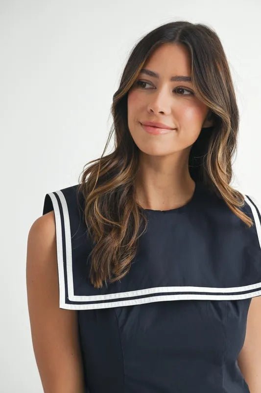 MABLE Contrast Piping Square Sailor Collar Mini Dress - Ramm Clothing Ink