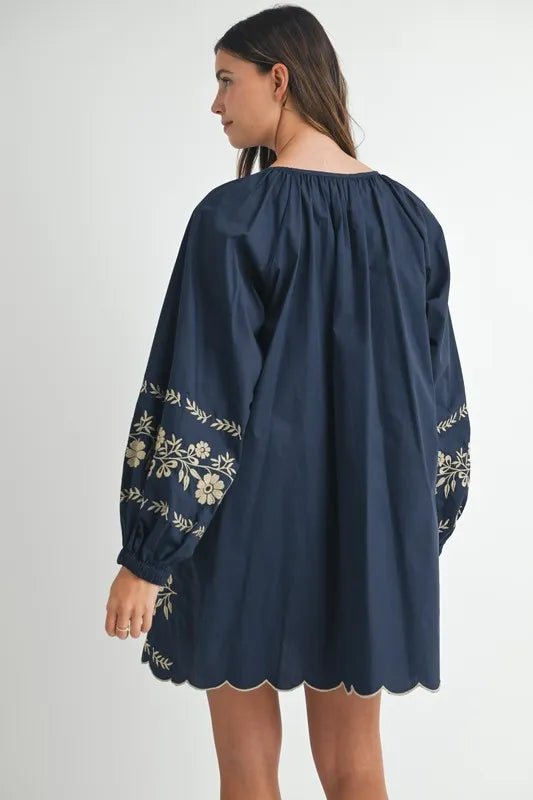 MABLE Embroidered Long Sleeve Peasant Mini Dress - Ramm Clothing Ink