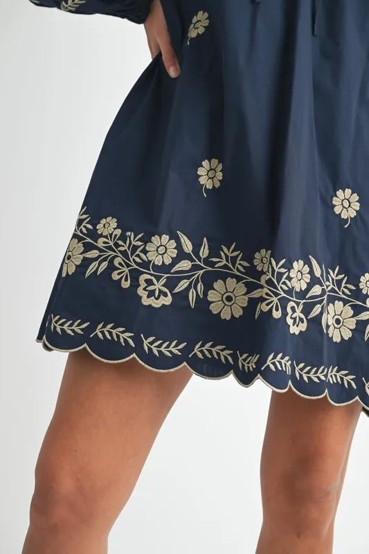 MABLE Embroidered Long Sleeve Peasant Mini Dress - Ramm Clothing Ink
