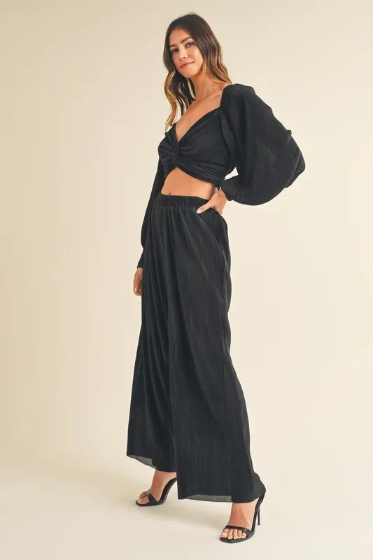 MABLE Front Twisted Long Sleeve Top and Pants Set - Ramm Clothing Ink