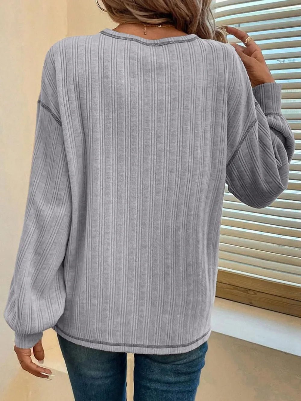 Mandy Contrast Stitching Round Neck Long Sleeve T-Shirt - Ramm Clothing Ink