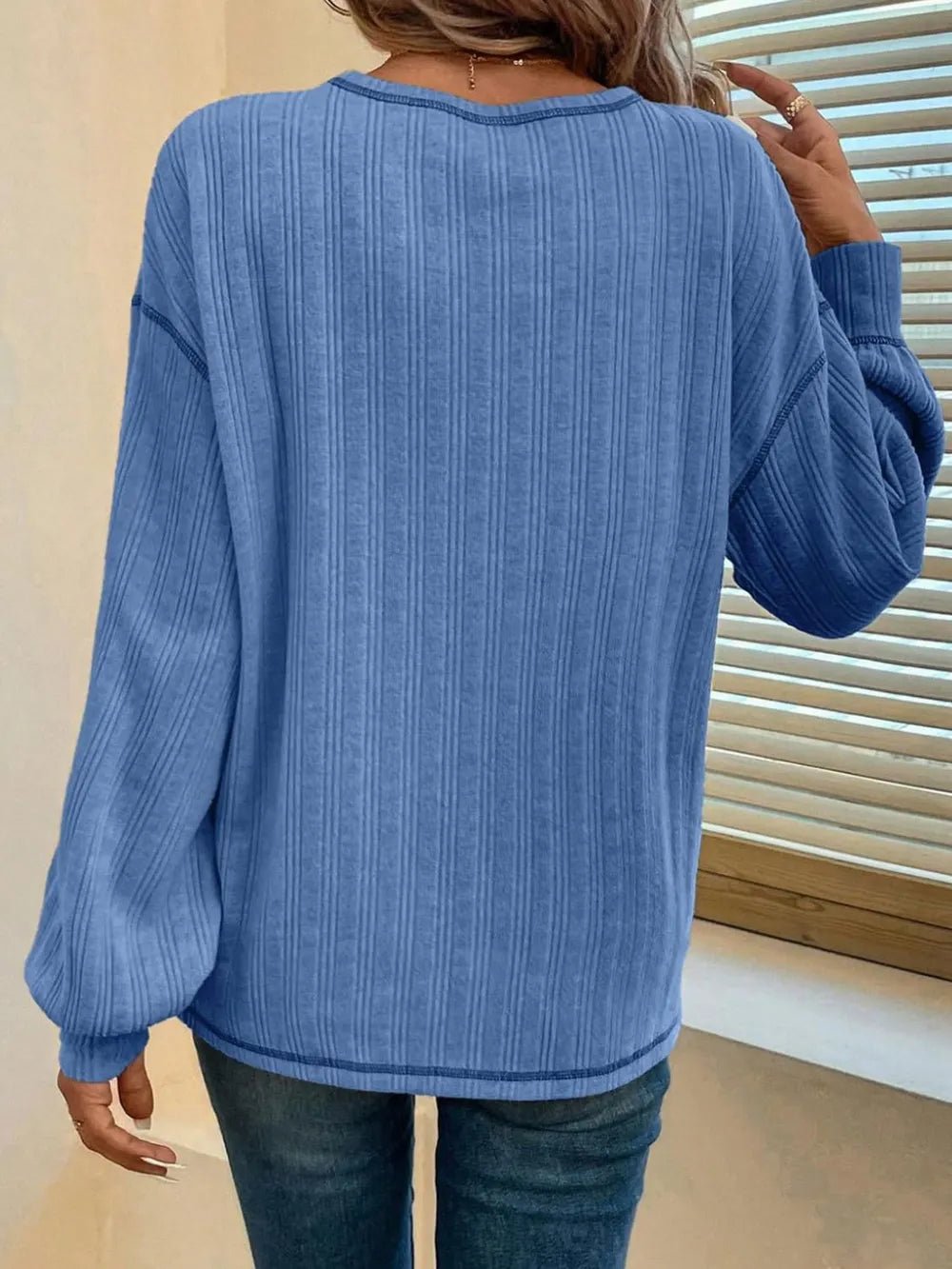 Mandy Contrast Stitching Round Neck Long Sleeve T-Shirt - Ramm Clothing Ink