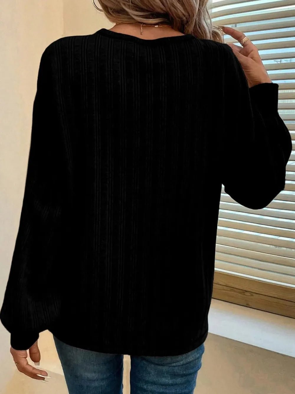 Mandy Contrast Stitching Round Neck Long Sleeve T-Shirt - Ramm Clothing Ink