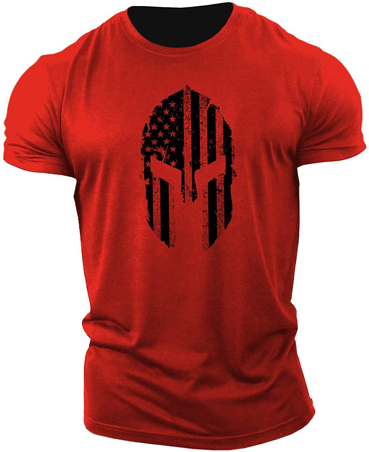 Men's American Flag Helmet Fitness Short Sleeve Cotton Gym T-shirt - Ramm Clothing Ink
