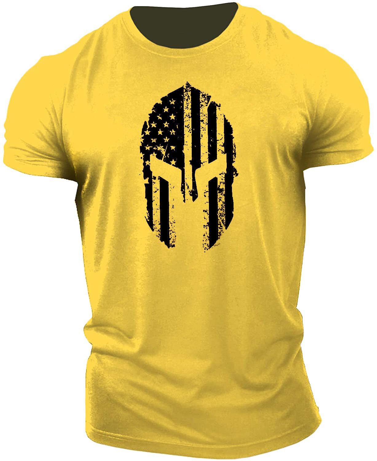 Men's American Flag Helmet Fitness Short Sleeve Cotton Gym T-shirt - Ramm Clothing Ink