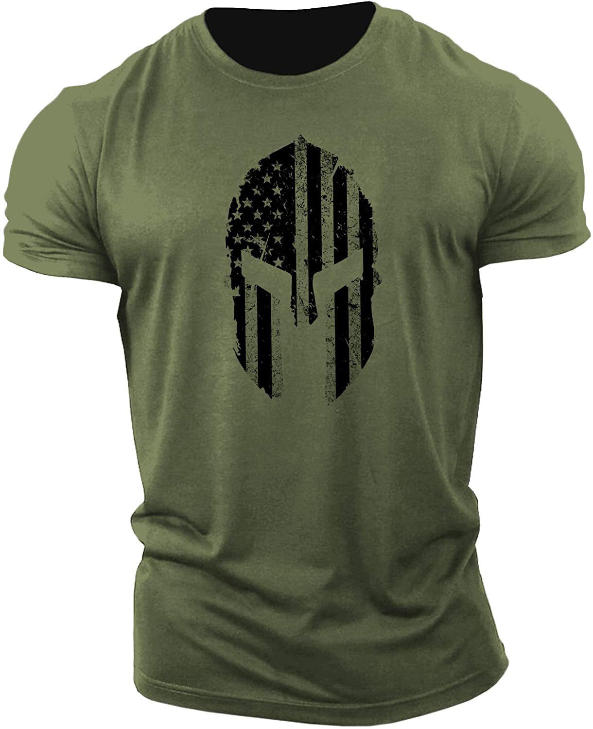 Men's American Flag Helmet Fitness Short Sleeve Cotton Gym T-shirt - Ramm Clothing Ink